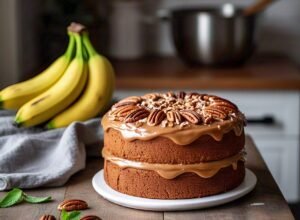 Banana Pecan Caramel Layer Cake