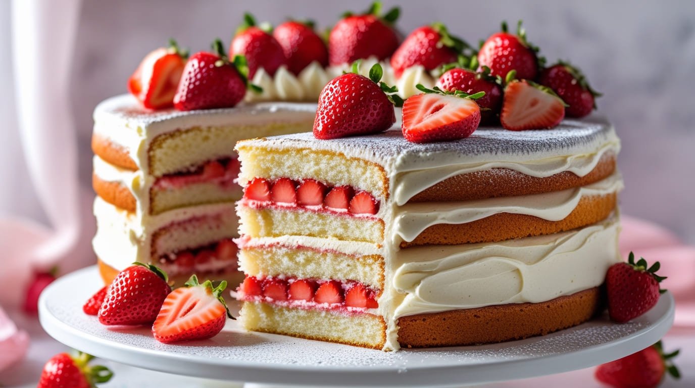 Vanilla Cake with Strawberry Filling